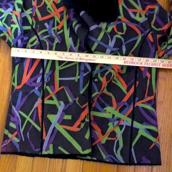 Faux suede multi colored jacket with black cuffs and‎ collar - Picture 5 of 7